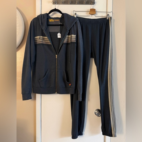 Aviator Nation Tops - Aviator Nation Charcoal 5 Stripe Zip Up and Pants Set